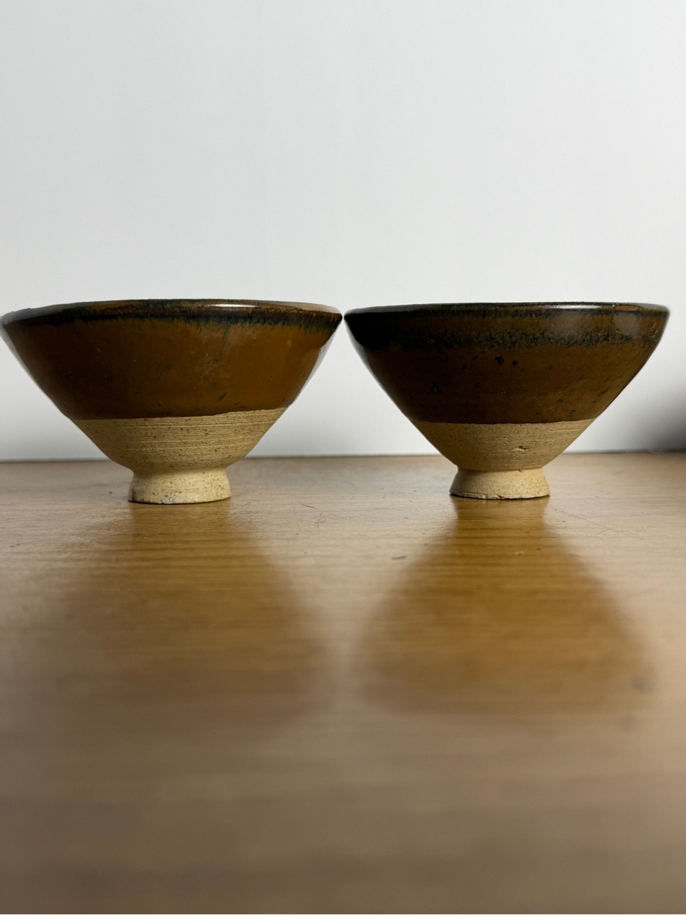 Handmade Stoneware Rice Bowls - Brown and Cream - Set of 2